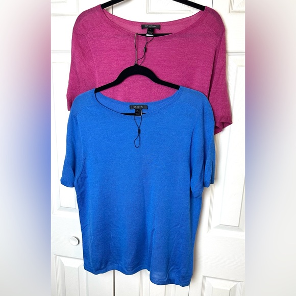 ST. JOHN Blue Wool Silk Knit Top Blouse Shirt Lightweight Boat Neck Pullout Tee - Picture 13 of 13